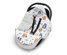 EliMeli EINSCHLAGDECKE für Babyschale Baby Decke für Autositz und Kinderwagen aus Waffelstoff und Baumwolle mit Füllung, universal z.B. Maxi Cosi Kinderwagendecke (Grau - Waldtiere))