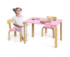 GOPLUS Kindersitzgruppe aus Holz mit 1 Kindertisch und 2 Stühle, Kindermöbel mit Abgerundeten Ecken und Kanten, Kinder Tisch und Stühle für Zuhause, Klassenzimmer, Kindergarten (Rosa)