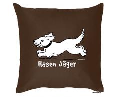 Tierisches Sofakissen - Cooles Geschenk Hundebesitzer : Hasen Jäger / Kissen mit Füllung - Farbe: braun