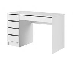 Mirjan24 Schreibtisch Ada, 5 Schubladen Schülerschreibtisch Computertisch Kinderschreibtisch Arbeitstisch PC-Tisch Jugendzimmer Kinderzimmer (Weiß/Weiß Hochglanz)