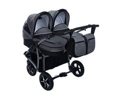 Dorjan Twin Linen Moderner Zwillingskinderwagen Kombikinderwagen Duo Buggy Kinderwagen + Wickeltasche+Regenschutz+Insektenschutz+Adapter