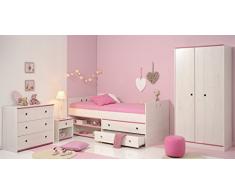 trend-moebel KINDERZIMMER 4-TLG.-Set Komplettset KLEIDERSCHRANK 2-TRG. Bett 90x200 cm KOMMODE DREHBARE Kanten PINK/BLAU NEU