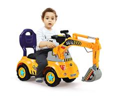 COSTWAY Sitzbagger für Kleinkinder, Kinderfahrzeug mit Zwei Schaufeln, Kinderauto Bagger, Kinderbagger Sandbagger Schaufelbagger, Aufsitzbagger Gelb