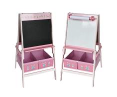 Style home Kindertafel Standtafel Staffelei doppelseitige Schreibtafel mit Papierrollen & Boxen, Kinder Schultafel Whiteboard & Tafel 17GD-007 „Hase und Windmühle“ (Holz)