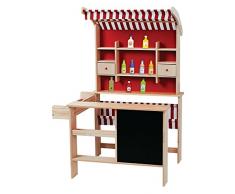Unbekannt Kaufladen aus Holz Inklusive Kaufladenzubehör, Supermarkt aus Holz, Verkaufsstand mit Verkaufsregal, Frontablage und Tafel und Zubehör, Marktstand