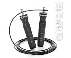 BODYMATE Premium Springseil mit Anti-Rutsch-Griffen inklusive 2 herausnehmbarer Gewichte und Zwei Verstellbarer Stahlseile mit extra Abnutzungsschutz für Crossfit Functional Core Boxen Sport Training