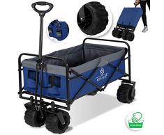 Kesser® Bollerwagen faltbar mit Breite Reifen Handwagen Transportkarre Gerätewagen | inkl. 2 Netztaschen | klappbar | Vollgummi-Reifen | transportwagen Gartenanhänger Blau/Grau