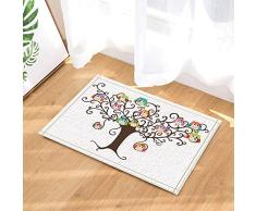 gohebe Bunte Eulen in Pretty Tree für Kinder Bad Teppiche für Badezimmer Rutschfeste Boden Eingänge Outdoor Innen vorne Fußmatte Kinder Badematte 39,9x59,9cm weiß