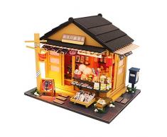 oshidede DIY zusammengebaute Kabine, Holz schönes Puppenhaus im japanischen Stil, Kunstgeschenk Lebensmittelgeschäft Modell Mini