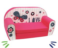 DELSIT Kindersofa zum Ausklappen Ausklappbare Kinder Sofa Baby Kindermöbel für Mädchen LOVE Rot