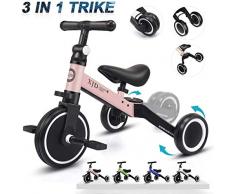 XJD 3 in 1 Kinder Dreiräder für 1-3 Jahre Alt Kleinkind Jungen Mädchen Baby Bike Trike Upgrade 2.0 (Hellrosa)