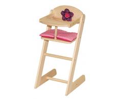 roba Puppenhochstuhl, Puppenmöbel Serie Happy Fee, Puppenstuhl für Puppen und Babypuppen, Puppenzubehör, Holz natur mit Blume