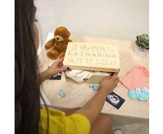 Holzkiste mit Gravur - Personalisiert mit ❤ GEBURTSDATEN ❤ - Größe M - Rassel Motiv - Erinnerungskiste als Geschenk zur Geburt - LAUBLUST®
