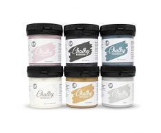 LM-Kreativ Chalky Kreidefarbe (Stadtgespräch) - - Finish Kreide-Farbe, Pastell, Vintage-Look, Shabby-Chic-Look, Land-haus-Stil, Chalky-Sets, ähnlich Viva Decor deckend, 6 x 80 ml
