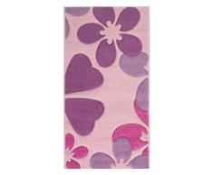 Kinderteppich Mädchen Kinderzimmer Blumen Design komplett umkettelt strapazierfähig pflegeleicht – hellrosa 80 x 150 cm