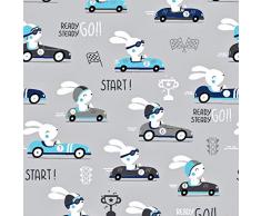 Pingianer 8,98€/m 100% Baumwolle 50x160cm Baumwollstoff Meterware Auto Ball Handwerken Nähen Stoff (Hase Auto St80)