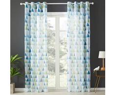 Topfinel Transparente Vorhänge Geometrisches Dreieck Lichtdurchlässige Kurze Gardinen Dekoschal für Fenster Wohnzimmer Schlafzimmer Kinderzimmer Kurze Gardinen 2er Set je 160x140cm (HxB) Grün