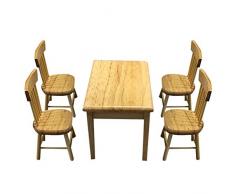 EXCEART 5 Stück Holzpuppenhaus Möbel Miniaturmöbel Esstisch Stuhl Modell Kinder Rollenspiel Lernspielzeug Weiß