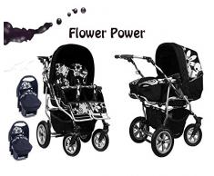 ZWILLINGS- UND GESCHWISTERWAGEN DUET MEGASET: INKL. SPORTSITZE, 2 x AUTOSITZE, BEWEGLICHEN VORDERRÄDERN, LUFTPUMPE UND SONNENSCHIRM - IN FARBE FLOWER POWER