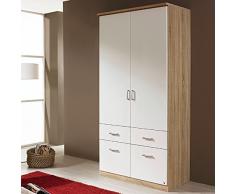 Kleiderschrank grau / weiß 2 Türen B 91 cm eiche sonoma Schrank Drehtürenschrank Wäscheschrank Kinderzimmer Jugendzimmer Kinderzimmerschrank