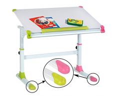 CARO-Möbel Kinderschreibtisch Schülerschreibtisch Helena höhenverstellbar und neigbar in weiß mit wechselbaren Kappen in grün und rosa pink für Jungs und Mädchen