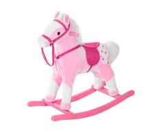 HOMCOM Kinder Schaukelpferd Schaukeltier Schaukelspielzeug Wiehern Rosa 74x28x65cm