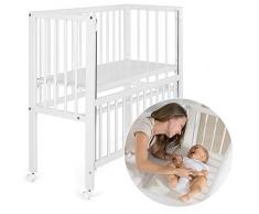 Fillikid Babybett Vario 2in1 - Beistellbett & Stubenwagen - auch für Boxspringbetten/höhenverstellbar, mit Rollen / 90 x 40 cm/Massivholz Buche - Weiß