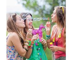 Relaxdays Einhorn Seifenblasenpistole, LED, batteriebetrieben, 2x Seifenblasen Flüssigkeit, Kinder & Erwachsene, pink