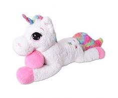 TE-Trend Riesen Einhorn XXL Kuscheltier Plüschtier Stofftier Weiß 110 cm Groß Deko Regenbogen Glitzerhorn Mehrfarbig