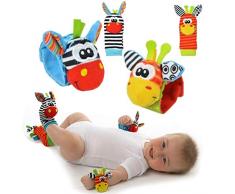 Baby Rassel-Spielzeug - Cute Animal Infant 4 (2 Taille und Socken) Soft Wrist Strap Rattles & Foot Finder Set Soft Entwicklungsspielzeug für Kinder, Bunte Sozzy-Socken von Funky PlanetDevelopment Toy for Children, Colourful by Funky Planet
