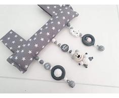 Baby Mobile Clip für den Tragegriff der Babyschale oder Wippe (Grau, Teddy, I love mom/dad, Wolke)