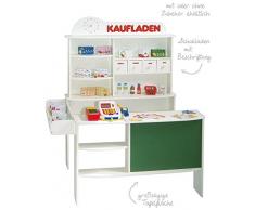 roba Kaufladen, Kinder Kaufmannsladen, inkl. Kaufladenzubehör mit elektr. Kasse, Holz natur, Verkaufsstand mit 4 Schubladen, Uhr, Tafel, Theke & Seitentheke, weiß