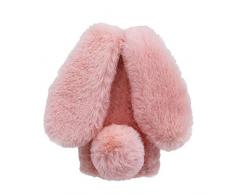Plüsch Hülle iPhone 7 Plus 8 Plus Flauschige Hasen Fell Hülle Handyhülle Für Mädchen Süße Winter Warm Weich Kaninchen Pelz Niedlich Hasenohren Handytasche Schützend Stoßfest TPU Silikonhülle-Rosa