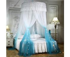 CYOYO Dreitürige Kuppel Hängende Prinzessin Moskitonetz Babybett Zelt Runde Betten Baldachin Spitze Moskitonetz Für Doppelbett Mädchen Zimmer Dekor-Blau