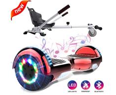 GeekMe Self Balance Elektro Scooter mit Hoverkart, Elektroroller mit Hoverboard, Balance Board + Go-Kart 6,5 Zoll mit Bluetooth-Lautsprecher, LED-Leuchten, Geschenk für Kinder, Jugendliche, Erwachsene