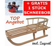 Holzschlitten mit Rückenlehne Kinderschlitten Lehne Zugseil Rodel aus Holz Schneebob Gratis von rg-vertrieb