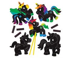 Baker Ross Kratzbild-Bastelsets „Einhorn“ mit Magneten (10 Stück) – buntes Regenbogen-Kratzpapier – Bastelidee für Kinder