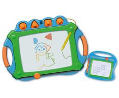 alldoro 68515 Zeichentafel 2 in 1 Set, Großer Zauberzeichner mit Buntem Display 45 x 31,5 cm & kleine Magnettafel Schwarz/Weiß ca. 14,5 x 14,5 cm, Zaubertafel mit 4 Stempel, Kinder ab 3 Jahre