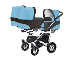 Kinderwagen für Drillinge 3 Gondeln 3 Sportsitze Trippy Kinderwagen 2in1 weißer Rahmen (blau 01)