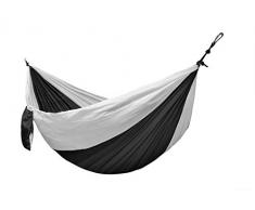 Kronenburg Ultraleichte Nylon Hängematte Fallschirmseide 275 x 140 cm, nur 595 Gramm, Traglast 300 kg inkl. 2 Karabiner und Seile Schwarz-Weiß
