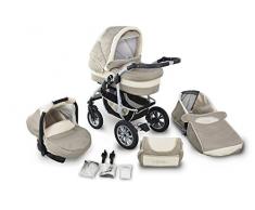 Clamaro CORAL 2016 Kinderwagen 3 in 1 Kombi System (24 Farben wählbar) mit Babywanne, Sport Buggy und Auto Babyschale Aufsatz (ISOFIX), Alu-Stahl Gestell mit Luftreifen und einstellbarer Fahwerk Federung, vorne mit 360° Schwenkrädern
