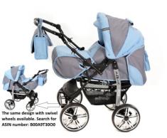 B0095WKPIG Schwarz-weiße Blumen Kamil, Kombikinderwagen set - incl. Kinderwagen 3 in 1 mit Zubehör, Babyschale und Sportwagen Aufsatz. System mit RÄDER NICHT SCHWENKBAR