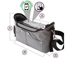 BTR Kinderwagen Organizer Tootles graue Buggy Organizer Tasche mit Smartphone-Halter, Buggy Organizer mit exklusiver klappbarer Handy-Tasche. PLUS 2 Kinderwagen Clips. Grau. BTR Organizer Kinderwagen Perfekt als Baby Geschenk