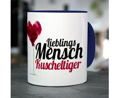 Tasse mit Namen Kuscheltiger - Motiv Lieblingsmensch - Namenstasse, Kaffeebecher, Mug, Becher, Kaffeetasse - Farbe Blau