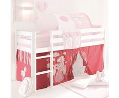 Jugendmöbel24.de Vorhang Prinzessin 3-teilig 100% Baumwolle Stoffvorhang inkl Klettband für Hochbett rosa pink Kinderzimmer Spielbett Etagenbett Stockbett Kind