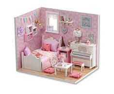 Hilitand DIY Puppenhäuser Miniatur Puppenhaus Holzspielzeug für Kinder Geburtstagsgeschenk für Kind und Campus Paar große Wahl für Wohnkultur(pink)