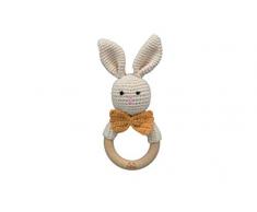 SaRassl Baby-Häckelrassel Hase Peter, Größe 18 x 7,5 cm, Rassel aus Holz