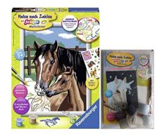 Malen nach Zahlen Ravensburger, Pferd mit Fohlen + 1 Schnupperpackung mit 5 Farben im Polybag