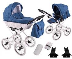 RETRO Deluxe - Ein Luxus, Nostalgie Kinderwagen mit Naturleinen - Kombikinderwagen mit Weidenkorb Komplettset de luxe 2 in 1: Kinderwagen + Sportwagenaufsatz + Autositzadapter