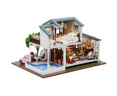 Kinder Bausteine ​​ Handmade Toy House DIY Puppenhaus Villa Stil mit LED-Leuchten ohne Staubschutz for Geburtstag / Urlaub Geschenke Lernspielzeug ( Farbe : Multi-colored , Size : 31.5*24.5*20cm )